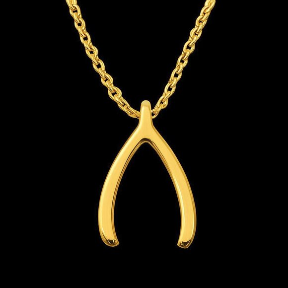 NWT 18K Gold Plated Sterling Silver Wishbone Necklace 18" Good Luck Charm - Picture 1 of 1